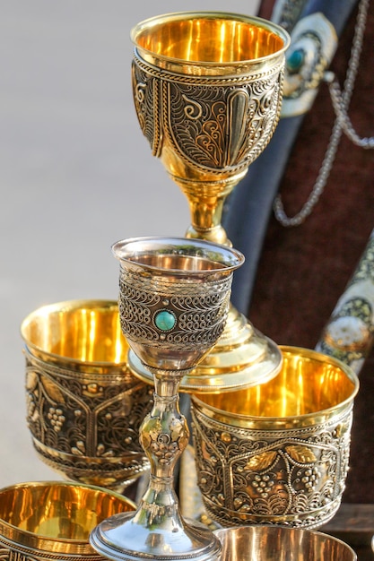 drinking glasses made of metal of various color