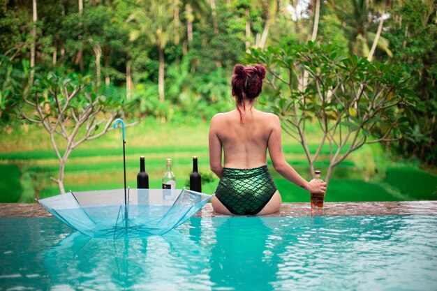 Drinking time by the pool