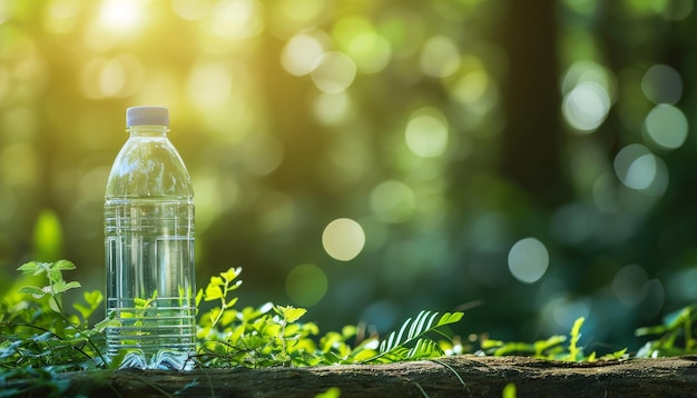 Drinking Water Bottle With Blurred Wild Forest Background Wallpaper Summer Banner Backdrop