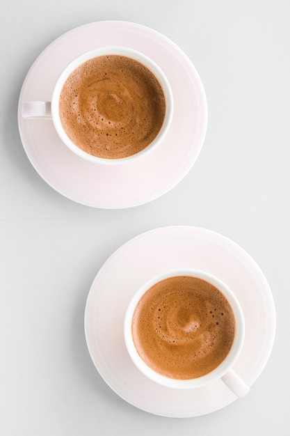 Drinks menu italian espresso recipe and organic shop concept  cup of hot french coffee as breakfast drink flatlay cups on white background