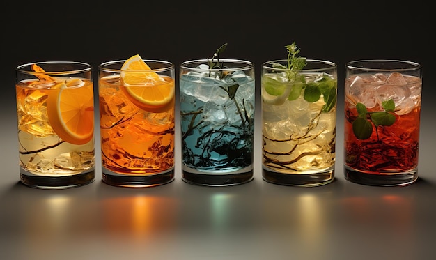 ぼやけた背景に透明なグラスに入った飲み物 選択的ソフト フォーカス