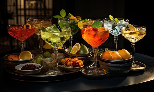 Drinks in transparent glasses on a blurred background Selective soft focus