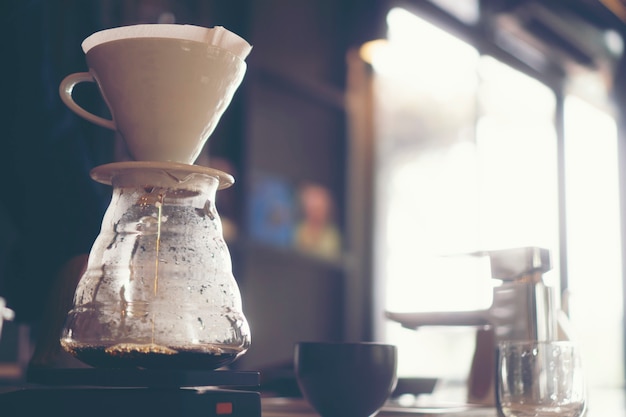 Drip coffee, filter coffee in cafe