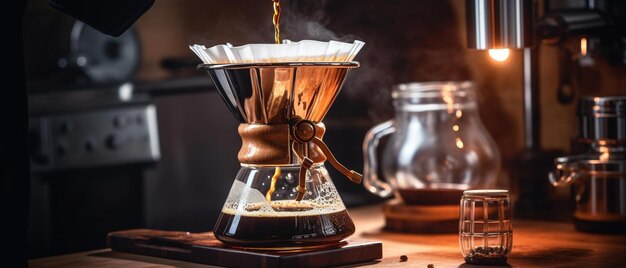 drip koffie barista die drip koffie maakt door hete water op koffiegrond te gieten met voorbereiding