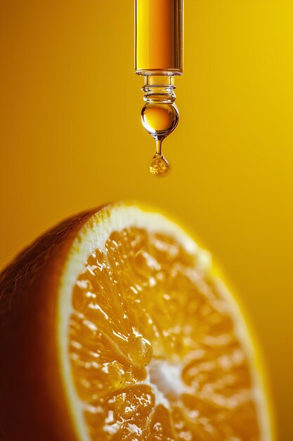 A drip of an oil on a piece of orange