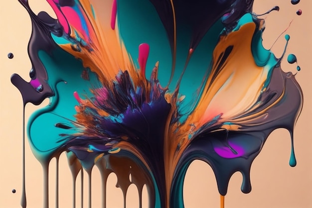 Drip Painting Technique To Create An Abstract Image Where Floral Shapes Form From Splashes Of Paint