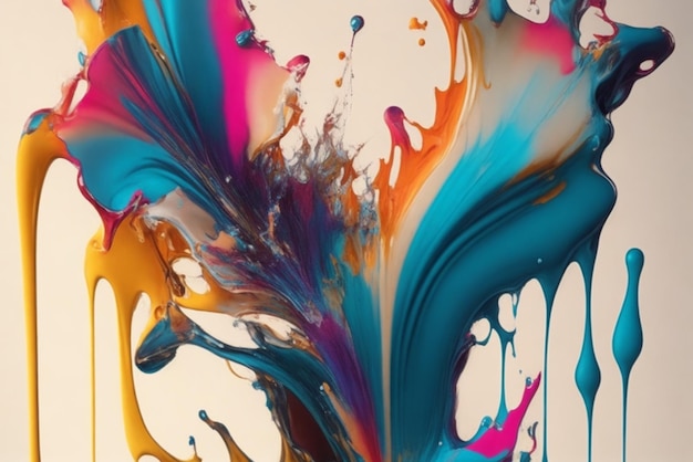 Drip painting technique to create an abstract image where floral shapes form from splashes of paint