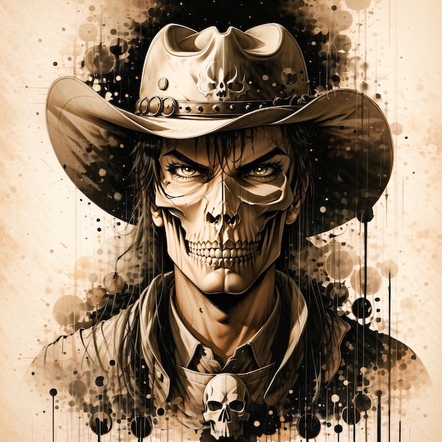 dripping art of a western cowboy with skull mask