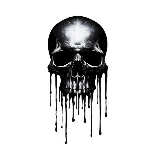 Dripping Black Skull Clipart on White Background Dark and Edgy PNG Image