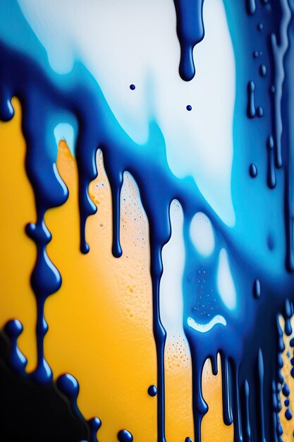 Dripping blue paint closeup