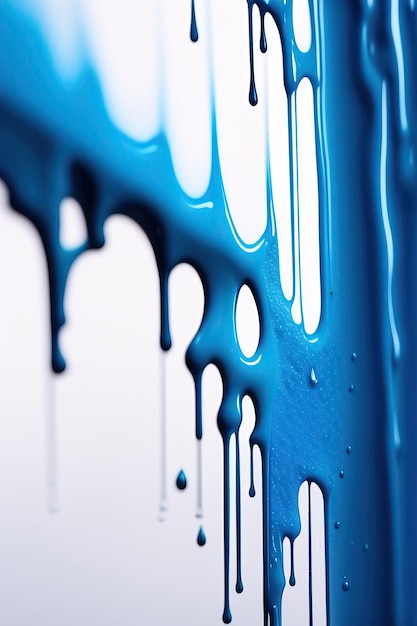 Dripping blue paint closeup