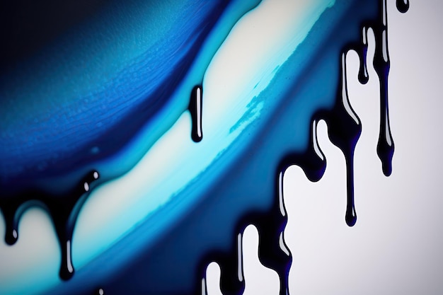 Dripping blue paint closeup