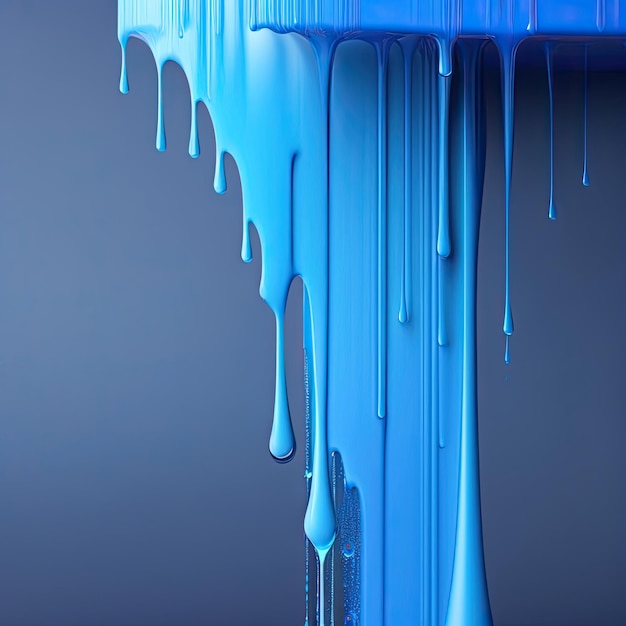 Dripping blue paint closeup