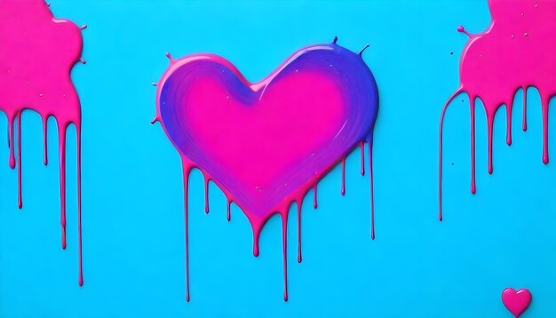 Foto dripping hearts abstract love digital art painting pink blue valentine artwork background design (pittura digitale dell'amore rosa e blu, opere d'arte di san valentino, disegno di sfondo)