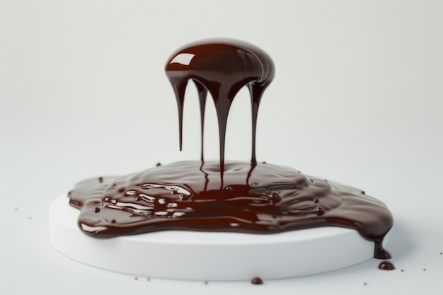 Dripping liquid chocolate on white background