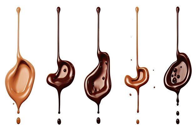 Dripping melted chocolate on white background