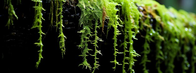 Photo dripping moss and ferns on ancient tree trunks