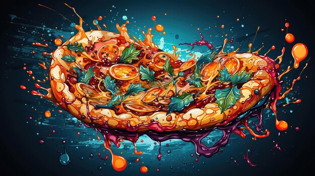 Dripping paint pizza generative ai