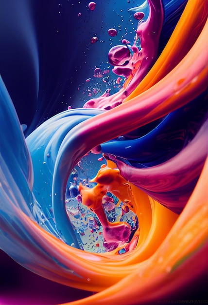 Photo dripping rainbow gradient color paint splashes as background header explosion of colored oil paint on black background with super texture