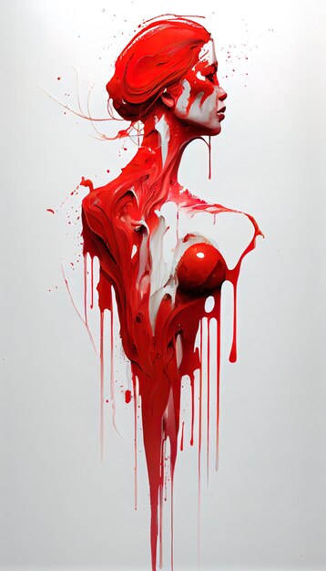 Dripping red paint across the shape of a female AI render