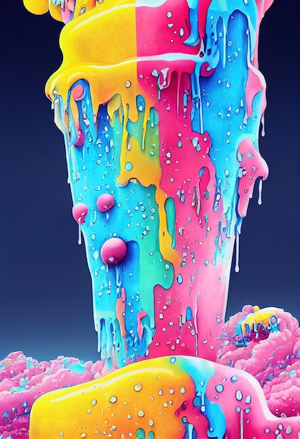 Drippy dripping paint ice cream ice cream in waffle cone\
concept art digital painting fantasy illustration