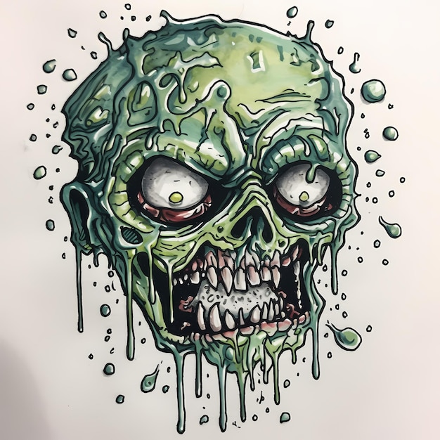 drippy zombie head drawin