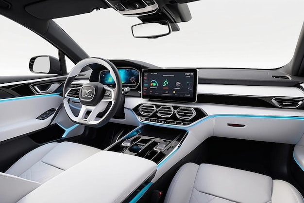 Photo drive into the future futuristic car dashboard mockup with white backgrounds