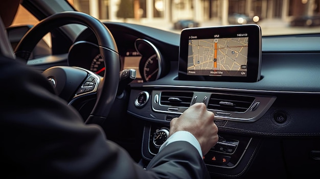 Driver carefully configuring the GPS settings for voiceguided directions their attention to detail reflecting a commitment to making Generated by AI