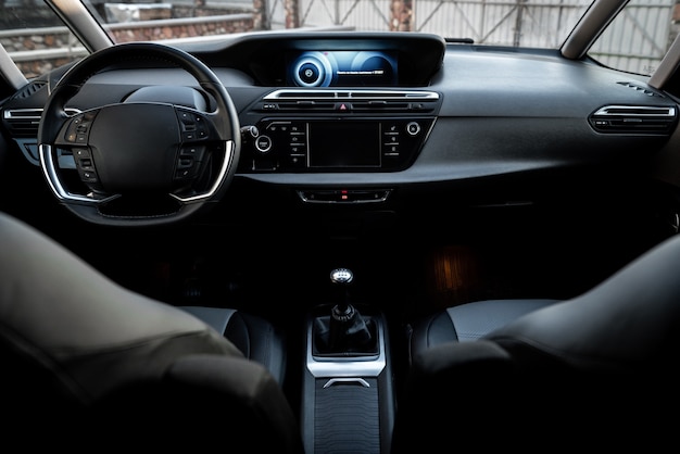 Driver's seat of the car. Car interior.