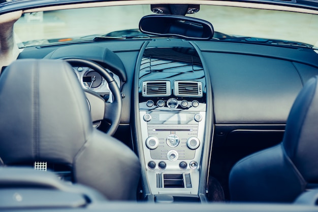 Driver's seat in the car with a modern interior