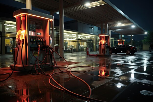 Foto autista che fornisce diesel al veicolo in una pompa isolata sotto il cielo nuvoloso ia generativa