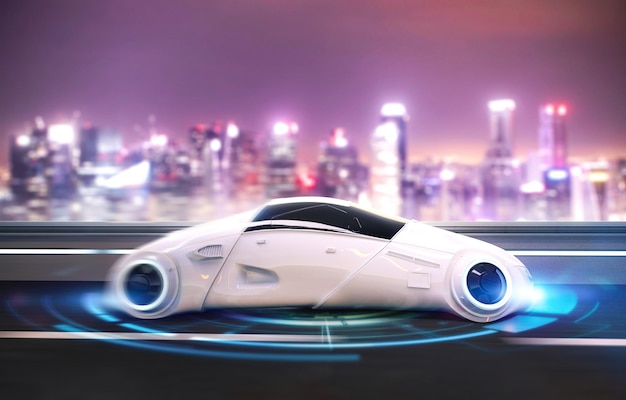 Driverless car or autonomous car with 3d rendering car in city