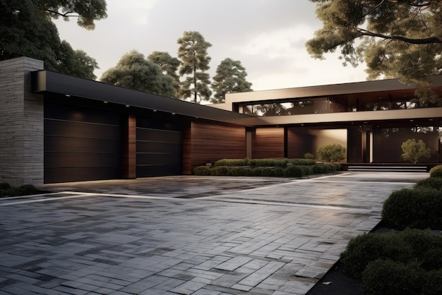 Photo driveway and garage at a modern house