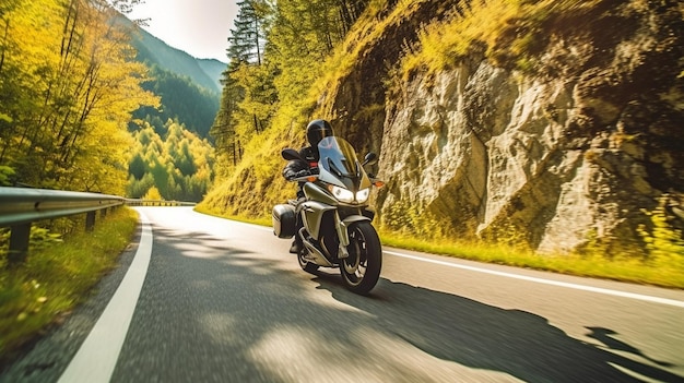 Driving a motorcycle on the Nockalmstrasse in Austria Europe GENERATE AI