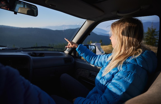 Driving on mountain hill in early autumn