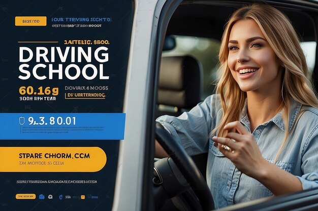 Driving school social media post banner design templete