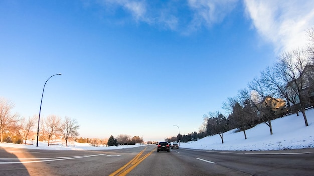 Driving in suburban area