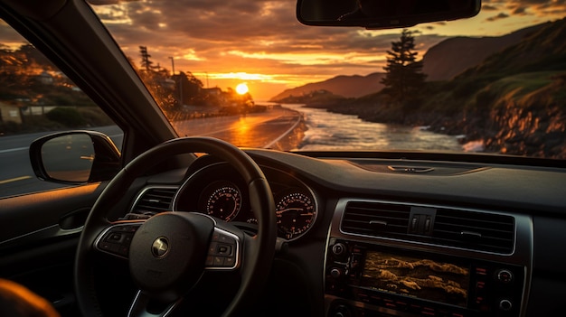 Driving during the sunset