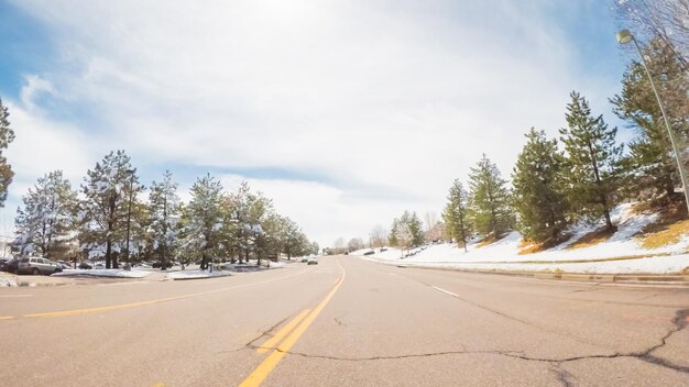 Driving through  business park after the Spring snow storm.