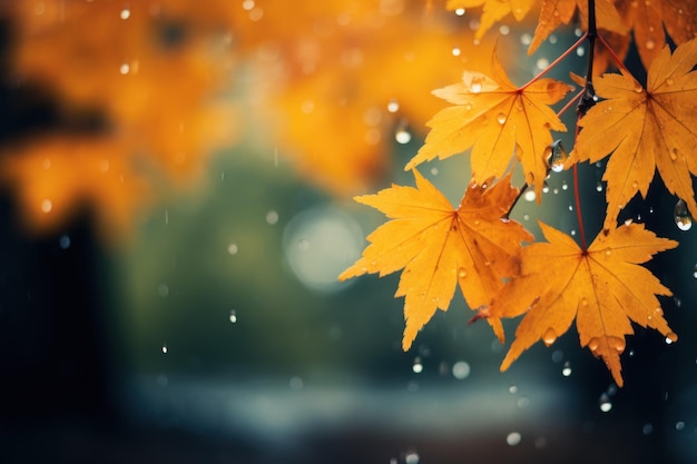 霧雨の雨の日の秋の背景と壁紙 生成 AI