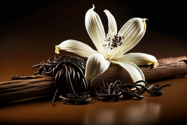 Foto droge vanillestokjes met witte bloem en vanillecrème