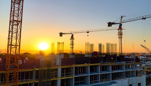Dromen bouwen Gratis foto van bouwvakkers bij zonsondergang Wees getuige van de kunst van vooruitgang