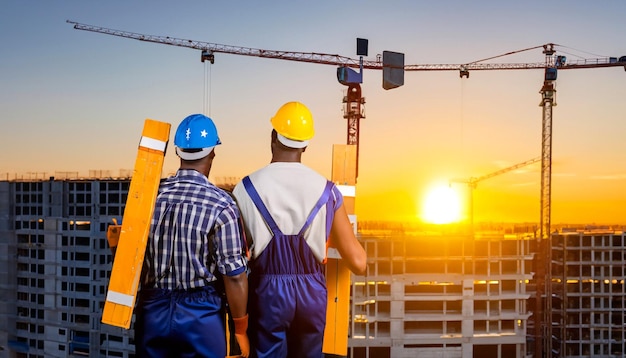 Dromen bouwen Gratis foto van bouwvakkers bij zonsondergang Wees getuige van de kunst van vooruitgang