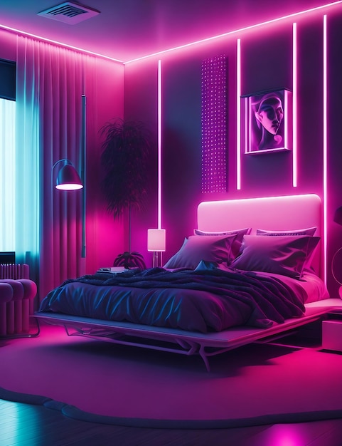 Foto dromen in technicolor het verkennen van de designer slaapkamer in heldere roze pracht