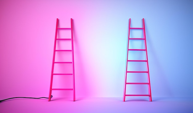 Dromen naar een hoger niveau tillen Normale blauwe ladder naar gloeiende ladder De kloof overbruggen van droom naar succes wi