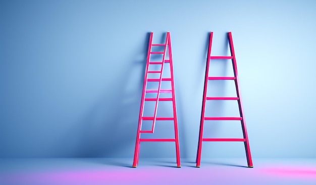 Dromen naar een hoger niveau tillen Normale blauwe ladder naar gloeiende ladder De kloof overbruggen van droom naar succes wi