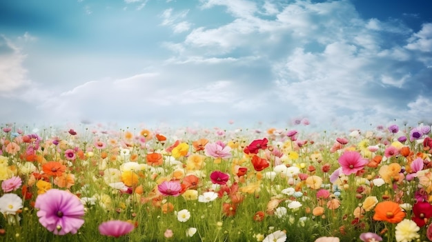 Dromerige bloemenachtergrond met kleurrijke wilde bloemen in een weiland