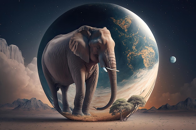 Dromerige en realitybending achtergrond met olifant Illustratie AI Generatief