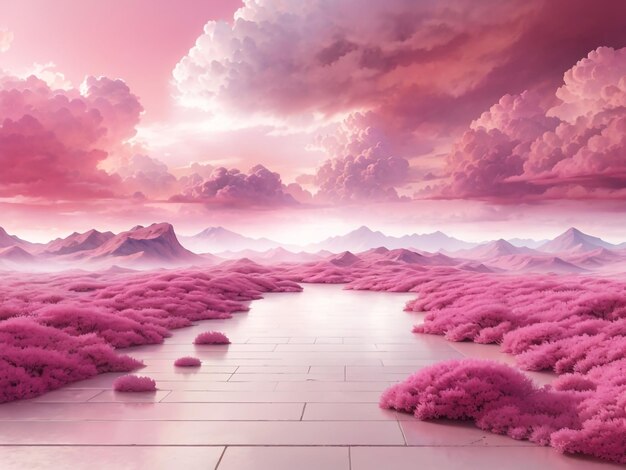 Dromerige luchten Roze Magenta Fantastische 3D-wolken op de vloer