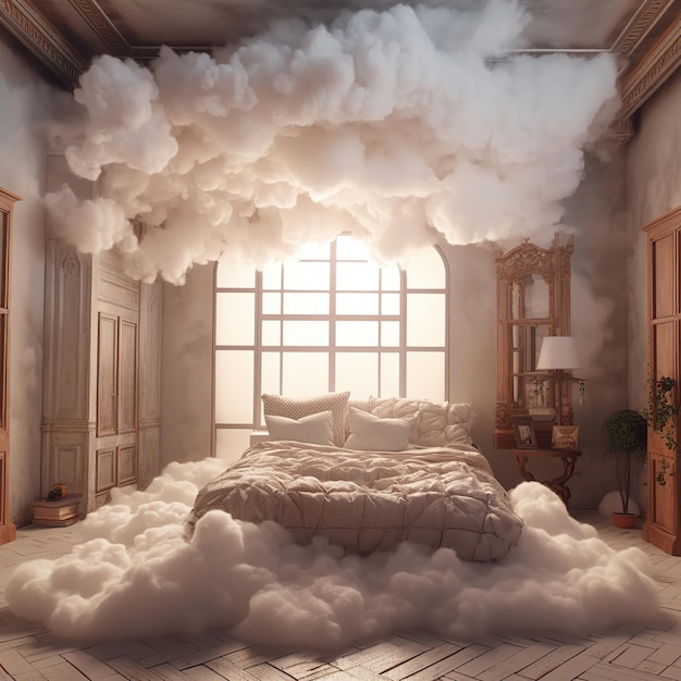 Foto dromerige slaapkamer in de wolk het interieur van een kamer